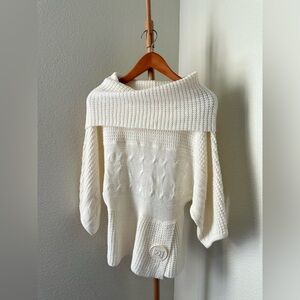 Majora NWOT White Ivory Cowl Neck Off Shoulder Knit Sweater Women’s Size Small